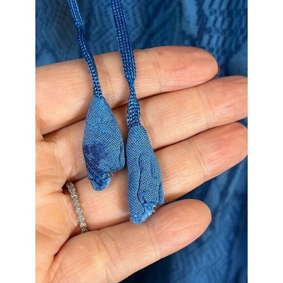 Vintage Floral Lace Top M Blue Coastal Boho Western Hippie Classic 80s Indie - Picture 9 of 15